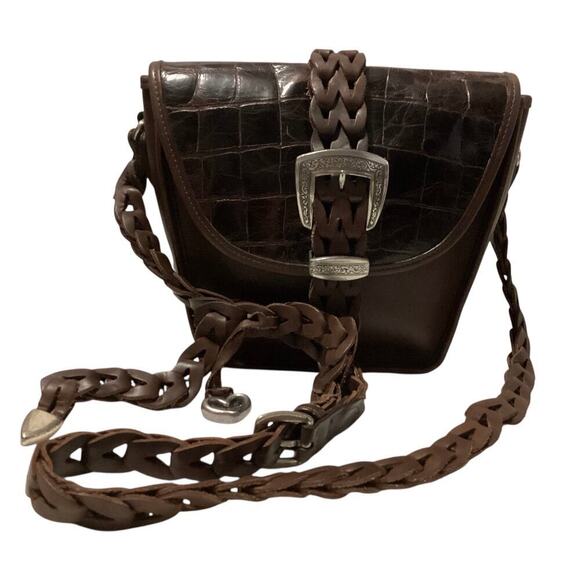 Vintage Brighton crossbody bag Leather Alligator Embossed dark brown #047765 - Picture 1 of 8